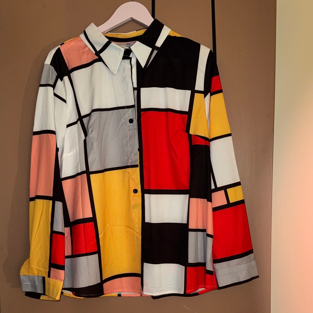 Amazon Colorblock Blouse - Red, Yellow, Black, White